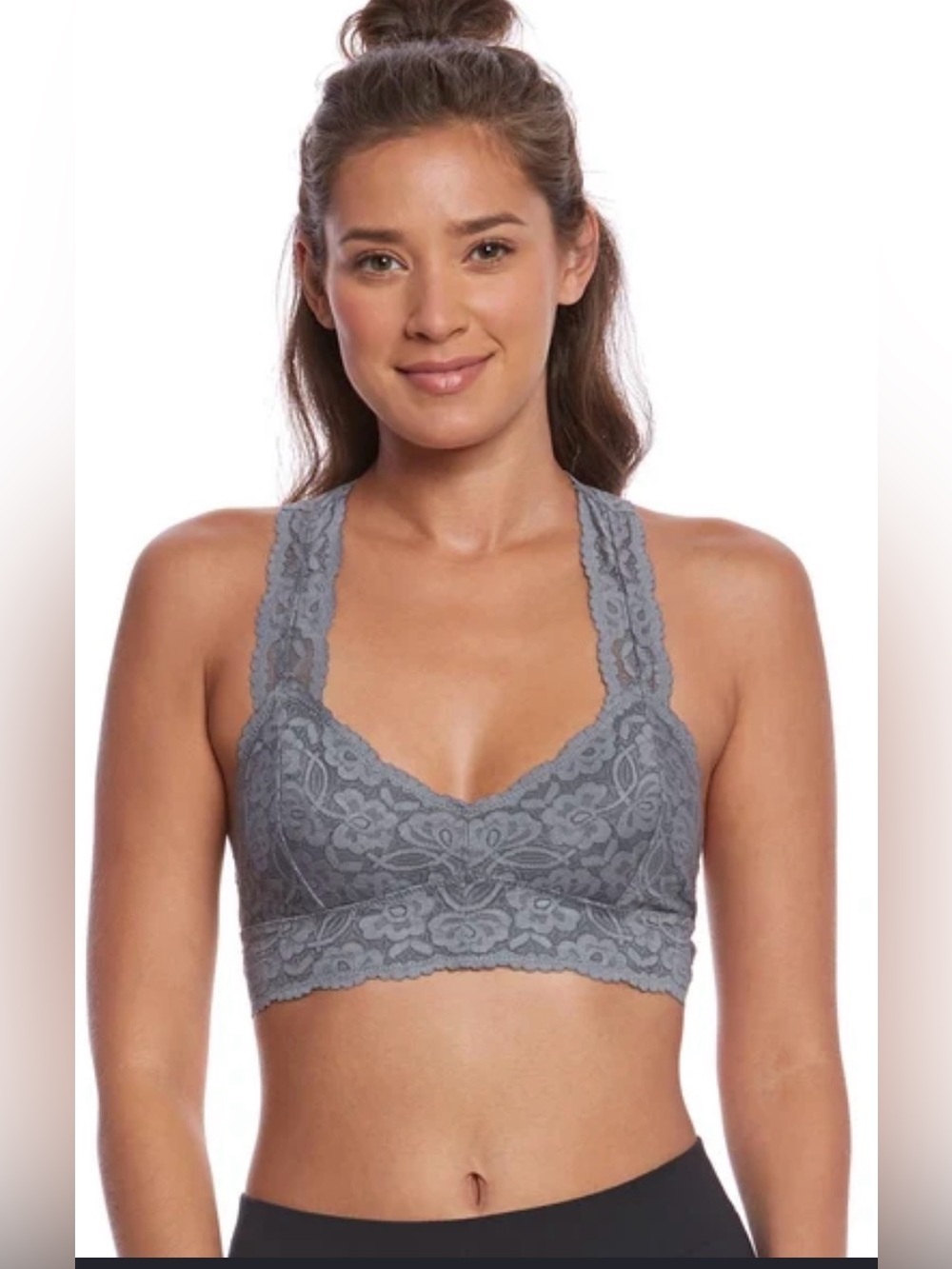 Free People Gray Floral Lace Racerback Bralette
